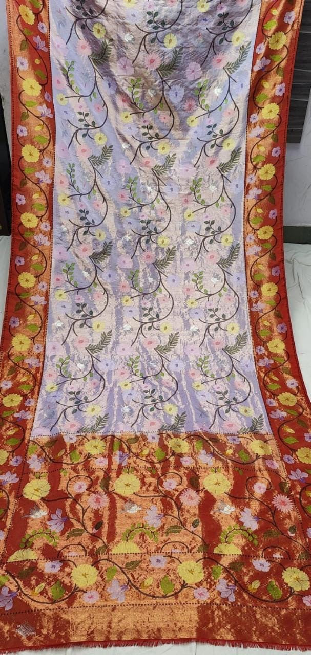 Lavender red Silk Zari Kota Meenakari Saree - Saffronfashionindia