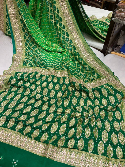 Gottapatti bandhej saree Indian traditional zardosi sarees - Saffronfashionindia