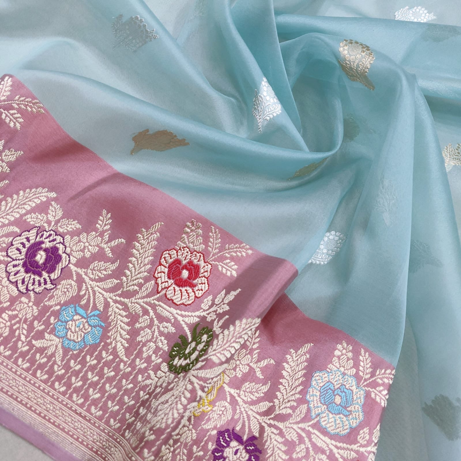 Fazeha handwoven saree Kora silk saree Indian sari - Saffronfashionindia