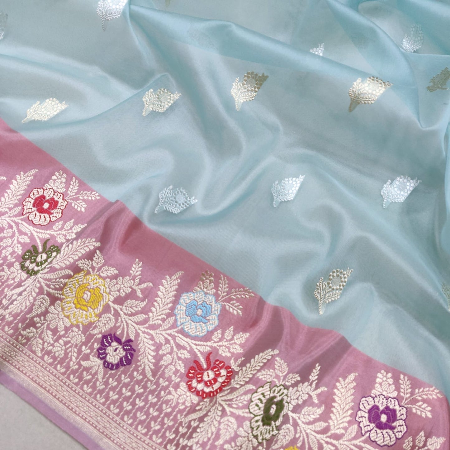 Fazeha handwoven saree Kora silk saree Indian sari - Saffronfashionindia