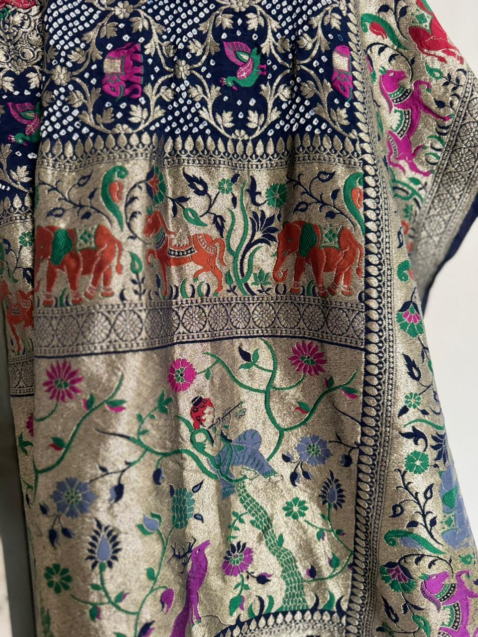 Handloom Bandhej Banarsi  Indian dupatta - Saffronfashionindia