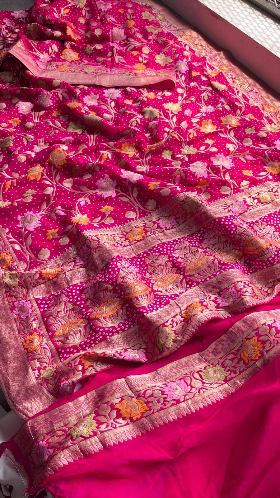 Khaddi Gorgette saree Indian saree blouse - Saffronfashionindia