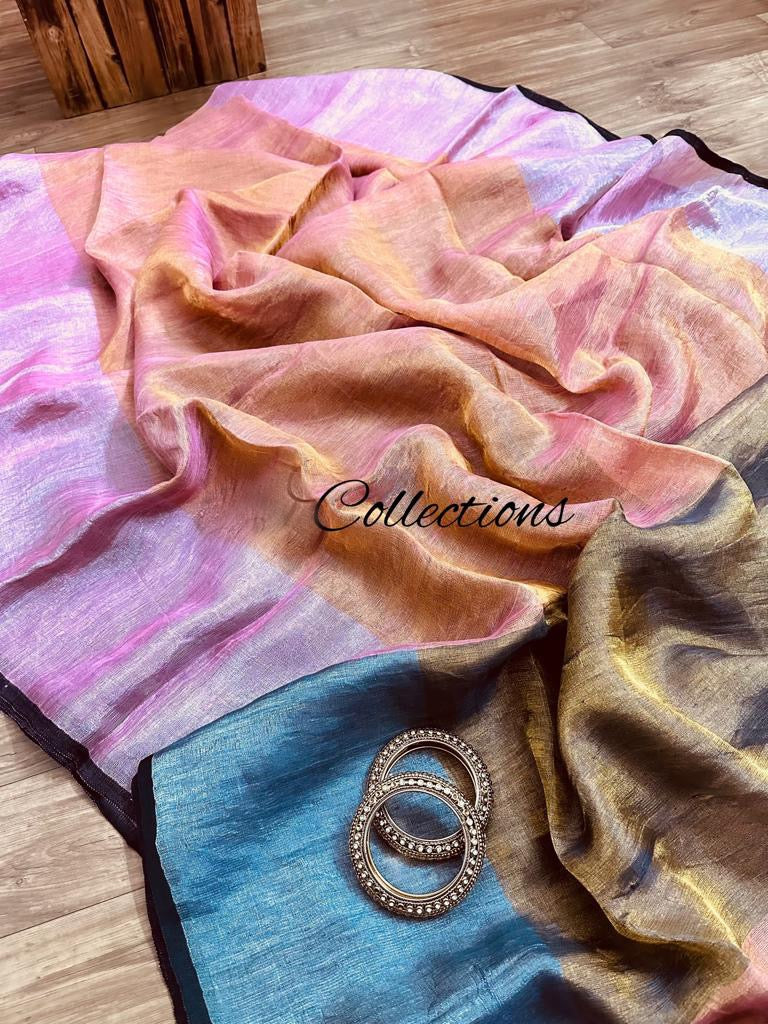 Ilima gold toned Saree Zari Saree Woven Sari Linen Sari - Saffronfashionindia