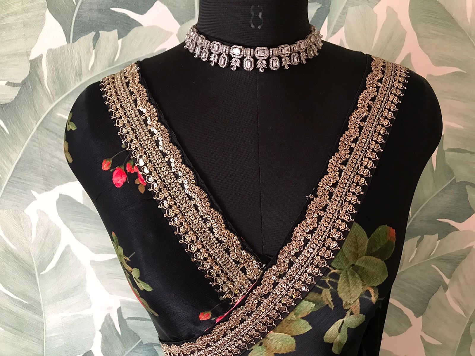 Floral black saree designer inspired sari blouse premium sarees Saffronfashionindia