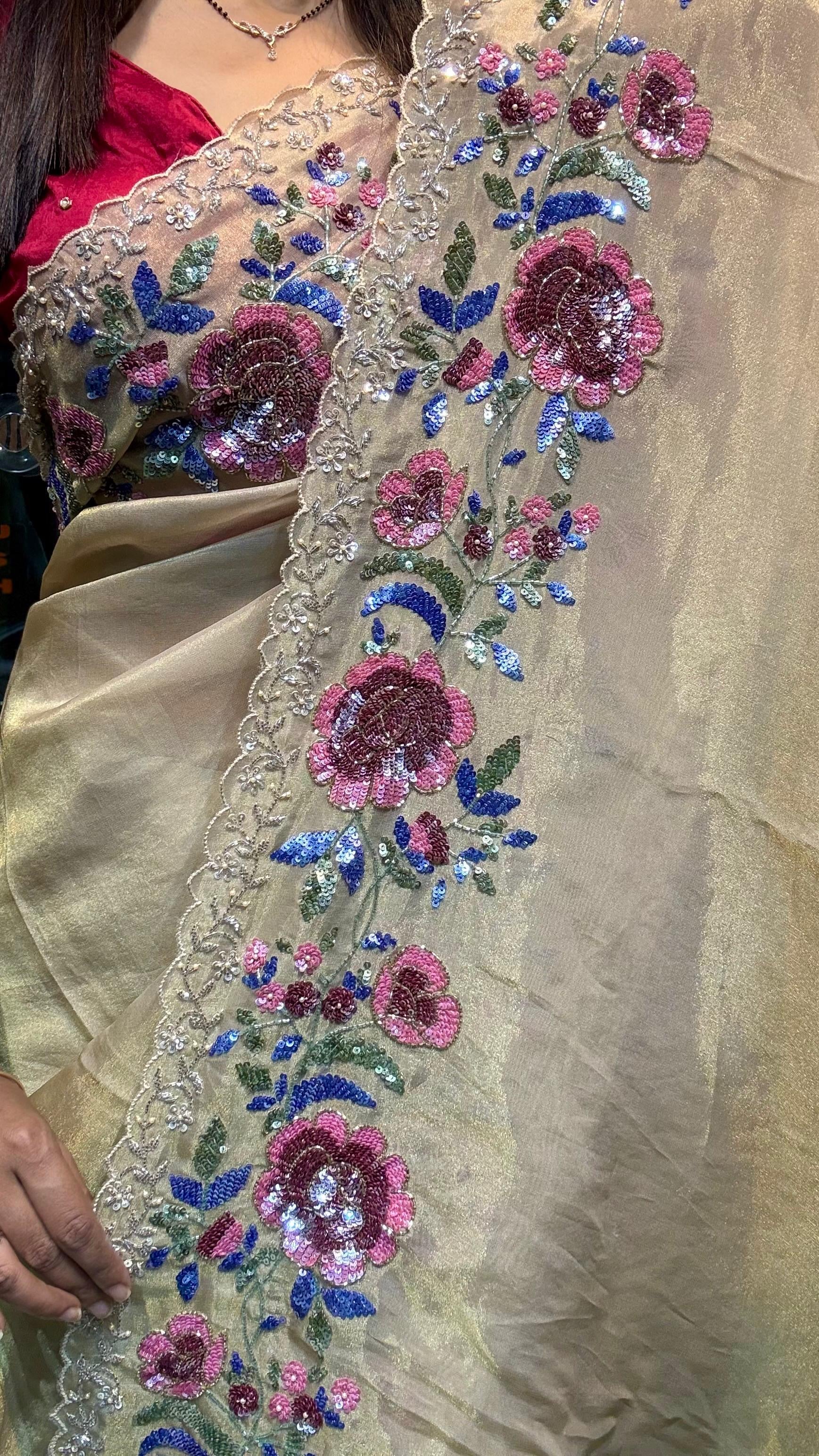 Gulnaar kanchi soft tissue silk saree reception sarees blouse Indian sari SaffronFashion