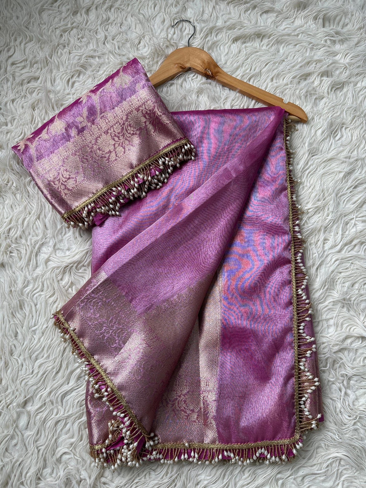 Lamisha trending saree tissue saree beautiful saree blouse SaffronFashion