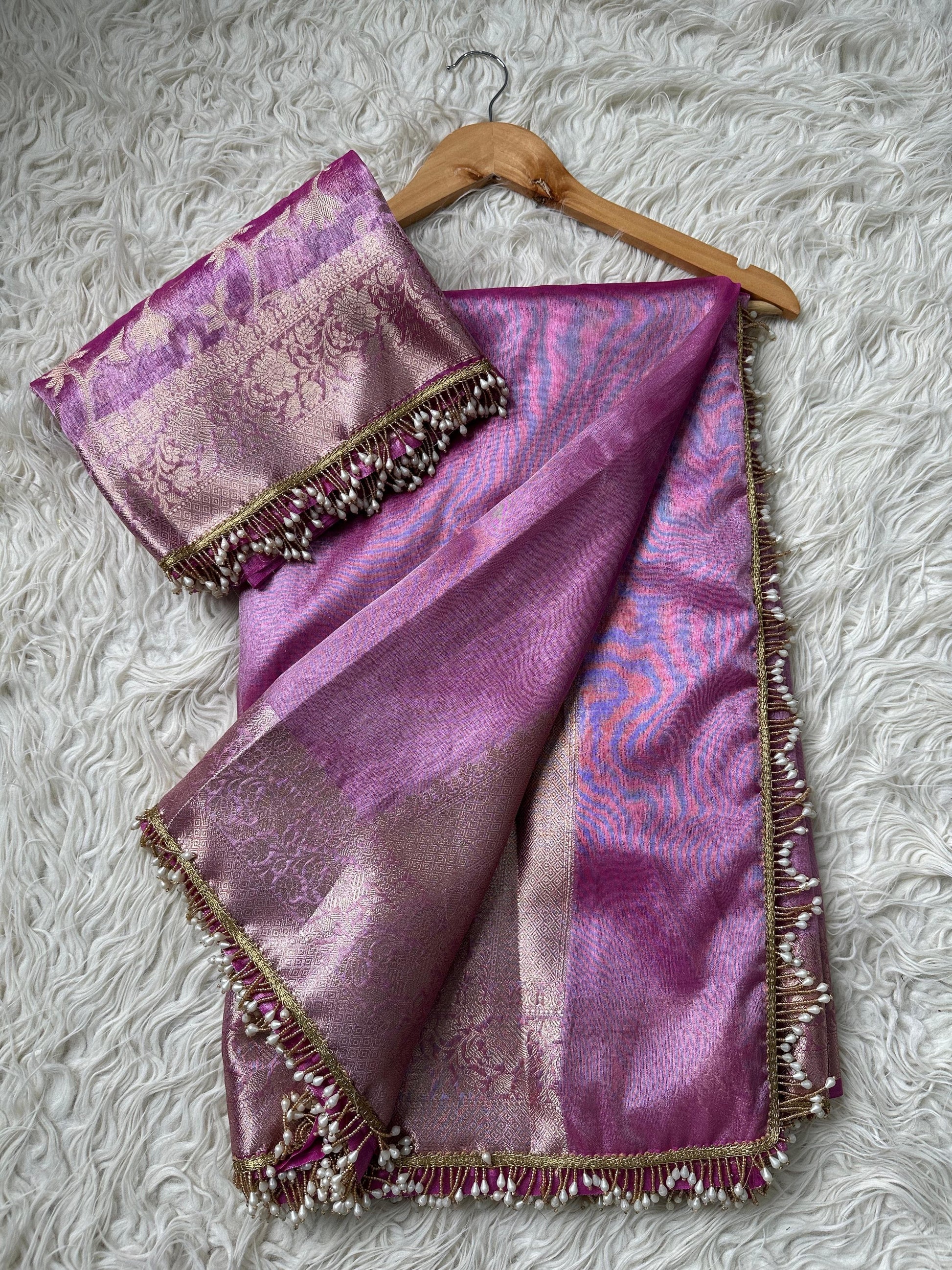 Lamisha trending saree tissue saree beautiful saree blouse SaffronFashion