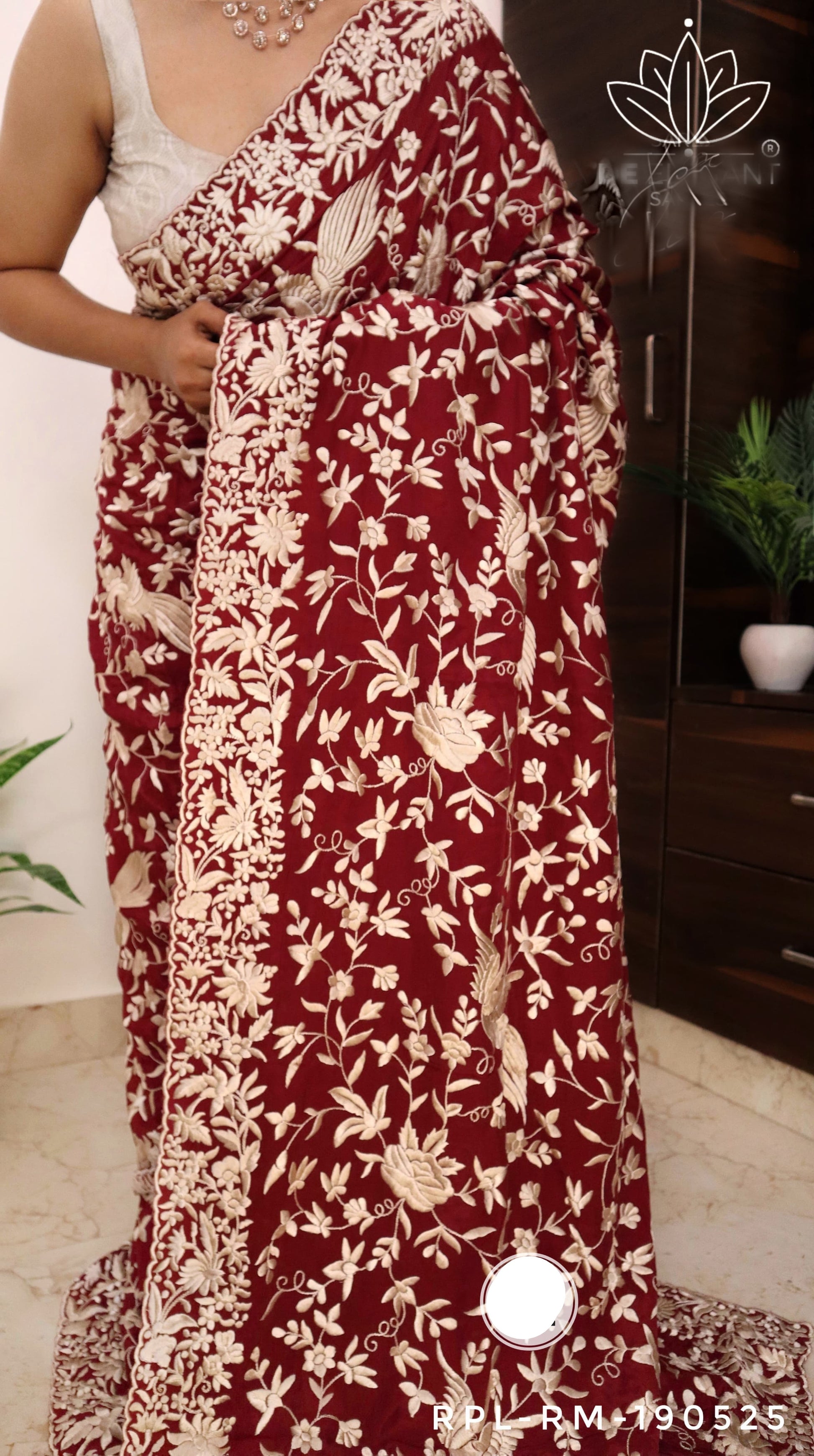 Black Parsi thread Embroidered Saree SaffronFashion