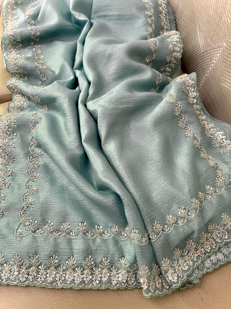 Ruhaani crushed tissue partywear sarees - Saffronfashionindia