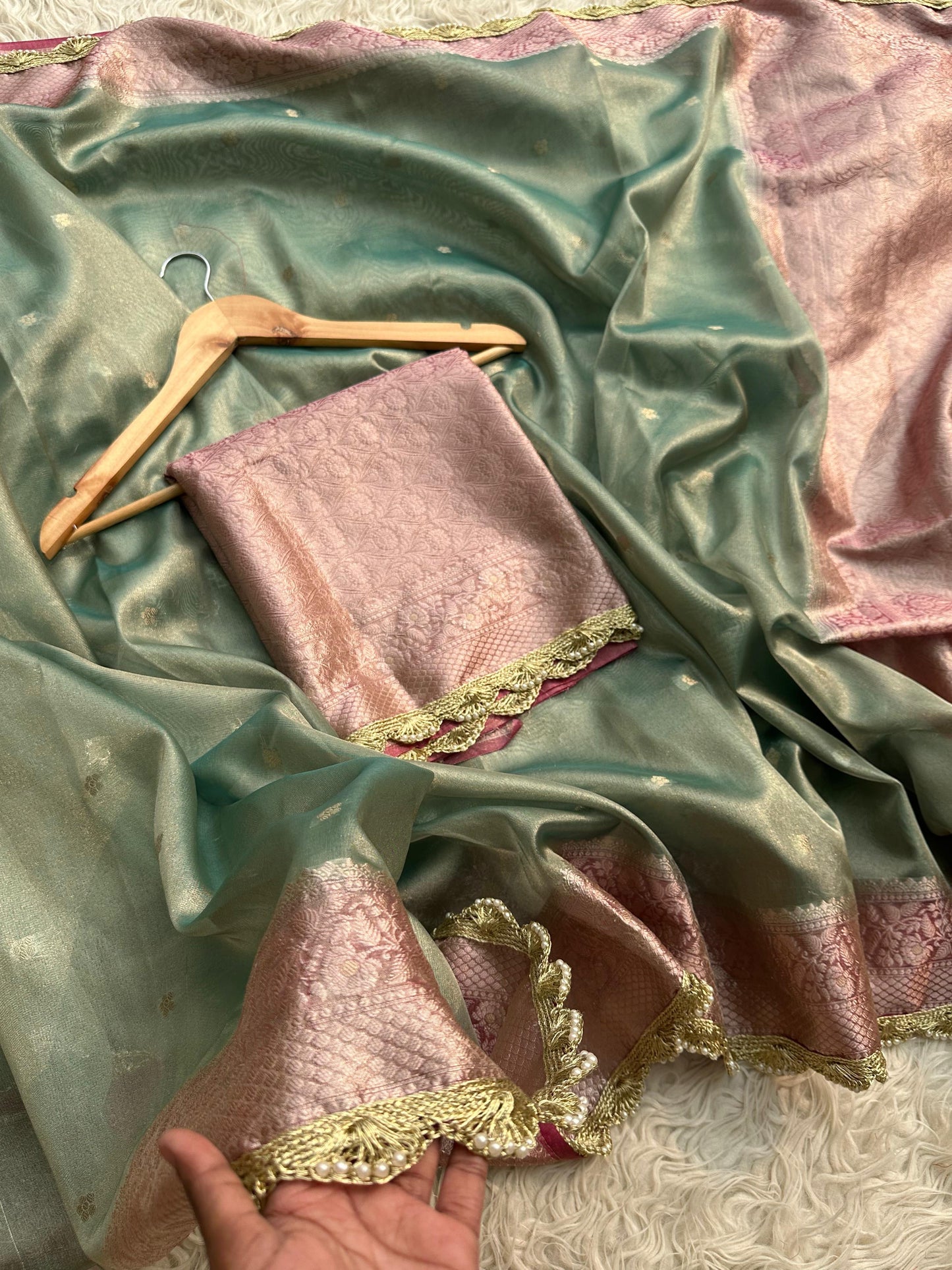 Lamie tissue silk saree Banarsi silk sari blouse Saffronfashionindia