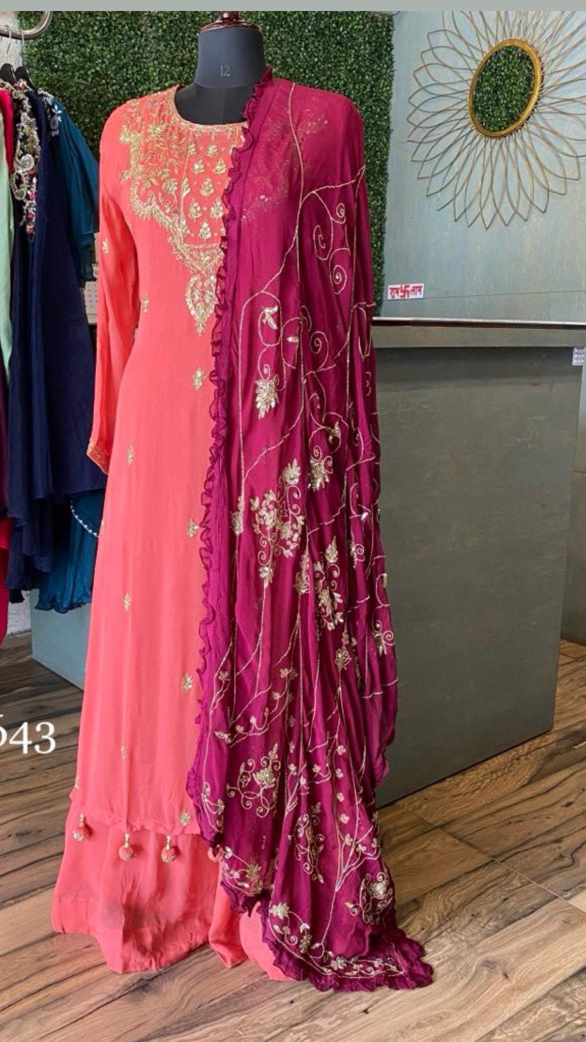 Wahija peachy Gorgette dress - Saffronfashionindia