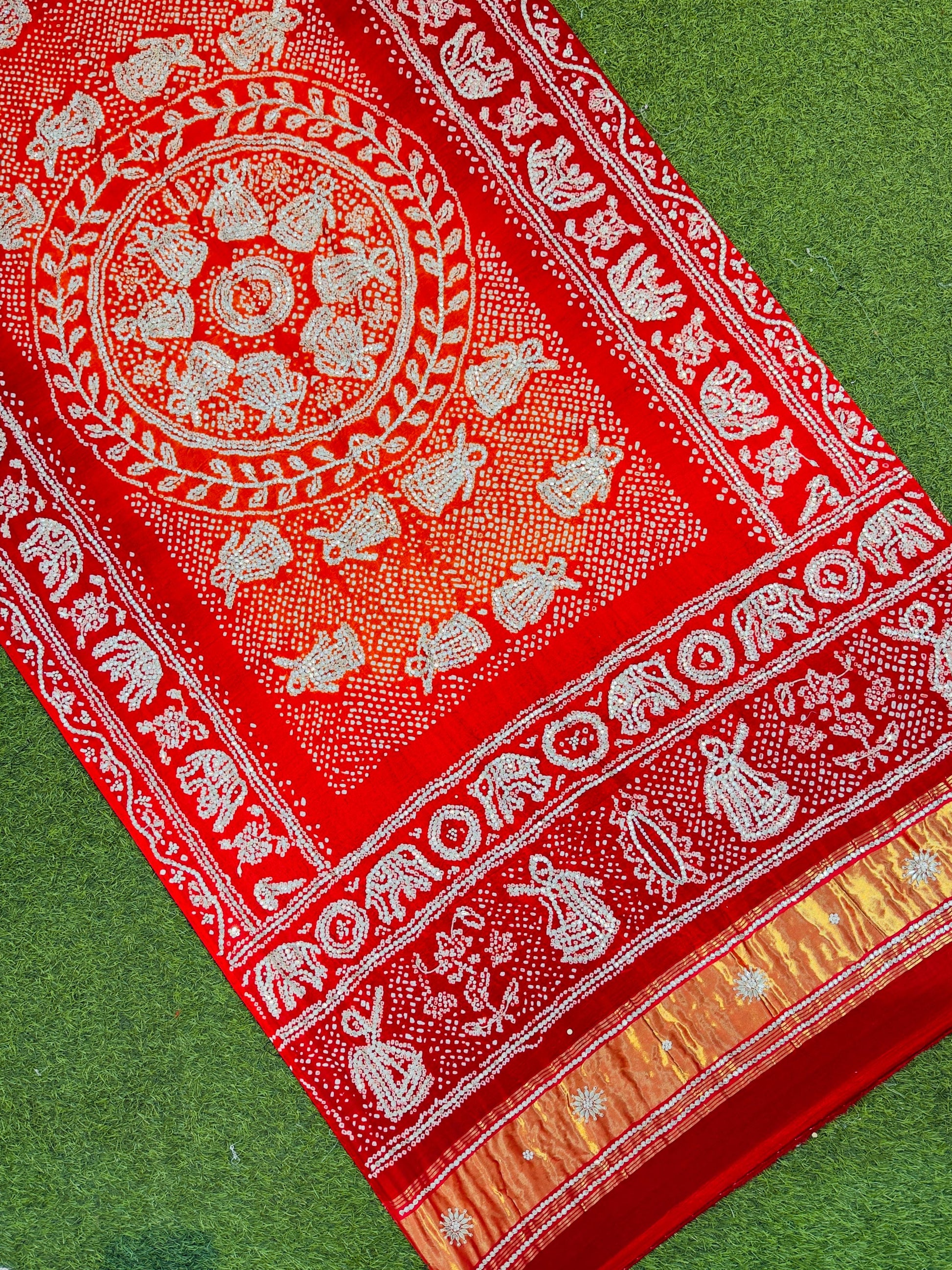 Mavisha gajji silk dupatta bandhani dupatta handwork dupatta Saffronfashionindia