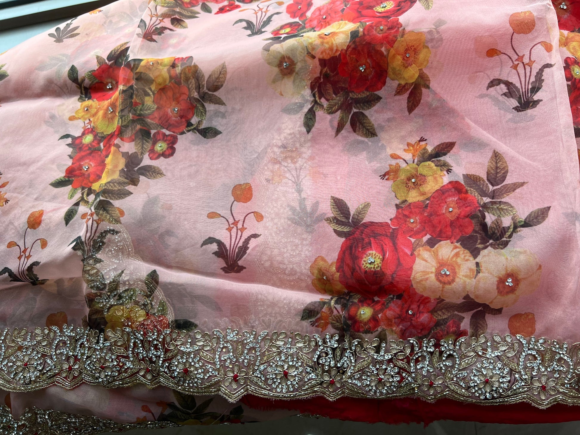 Pink gotta Patti saree floral saree digital printed saree SaffronFashion