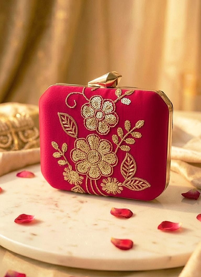 Floral Embroidery Clutch Bag Ethnic Clutch box Saffronfashionindia