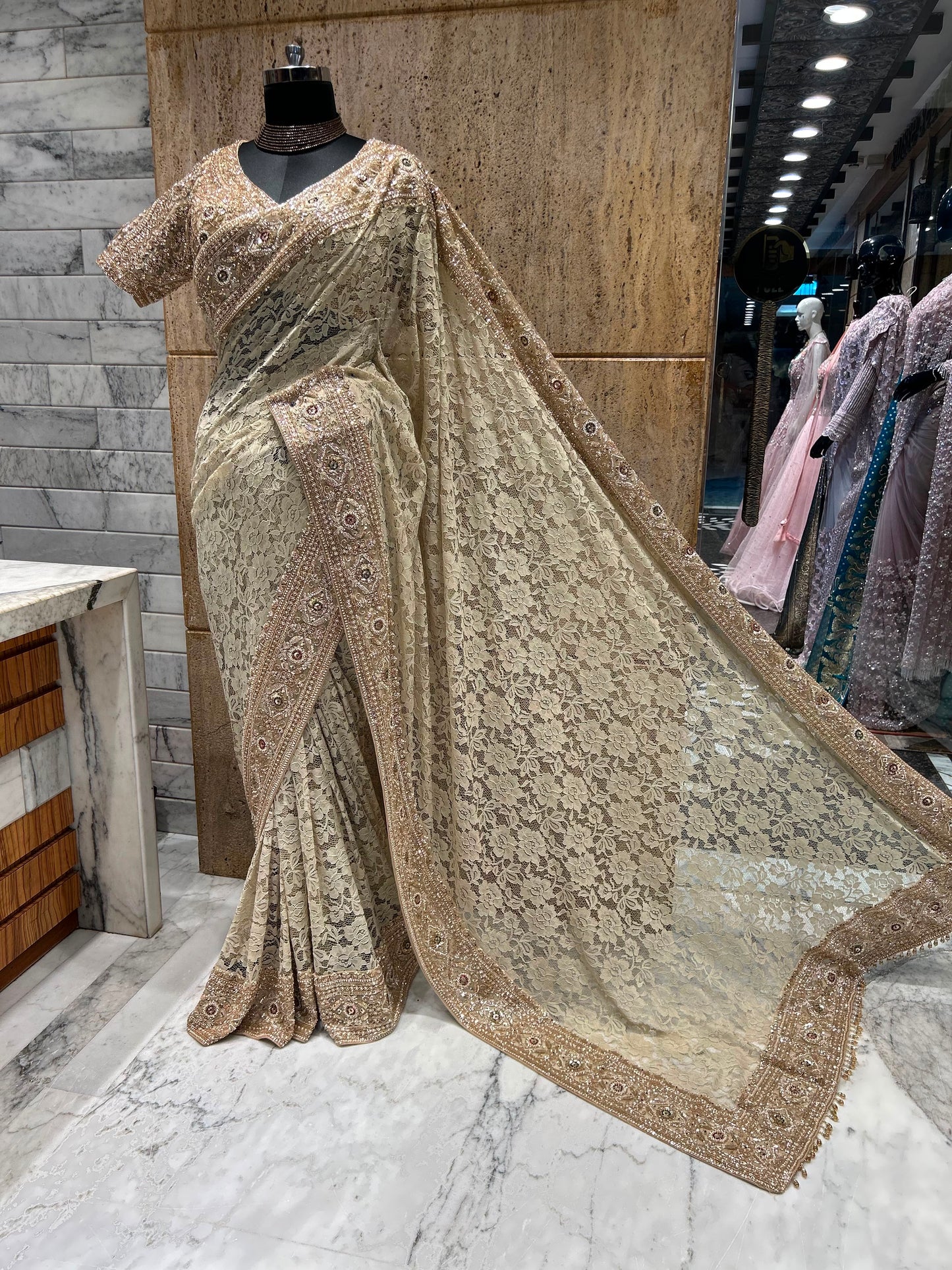 Crocia lacy saree partywear saree women saree with stitched blouse Saffronfashionindia