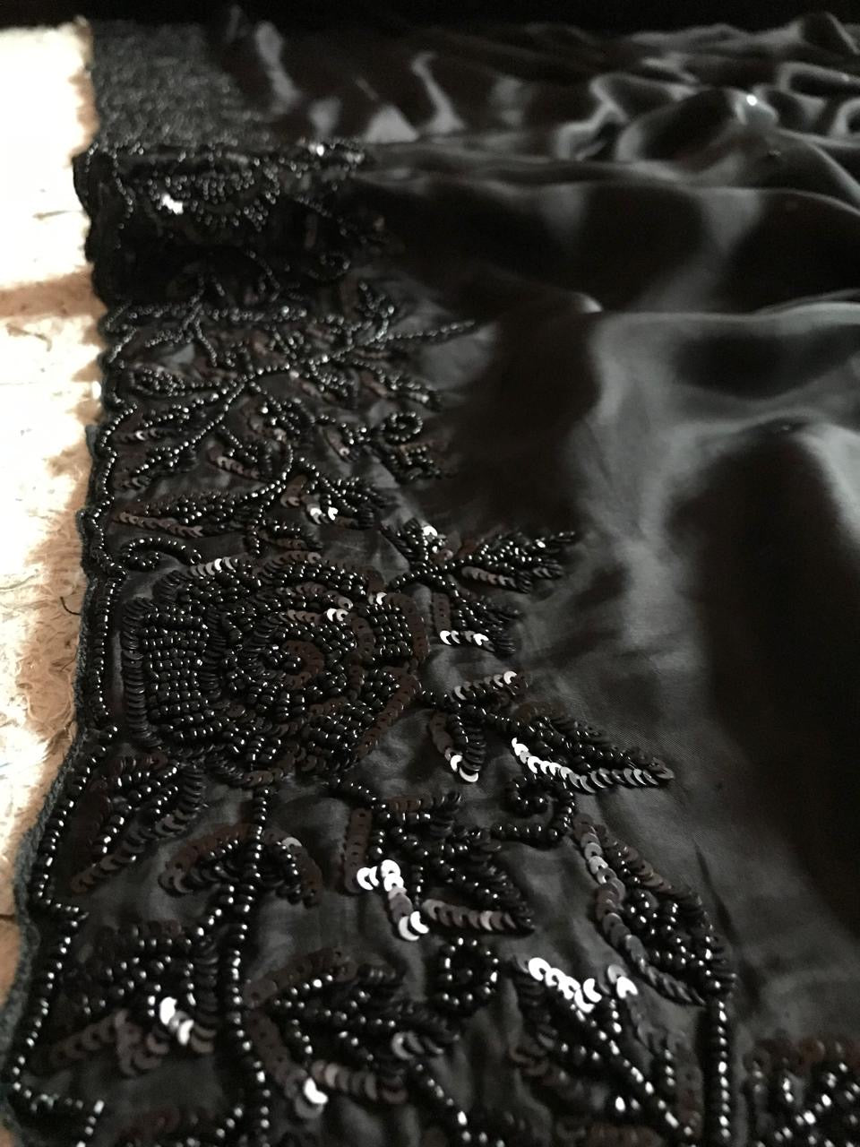 Celebrity inspired black satin organza saree Partywear sarees - Saffronfashionindia