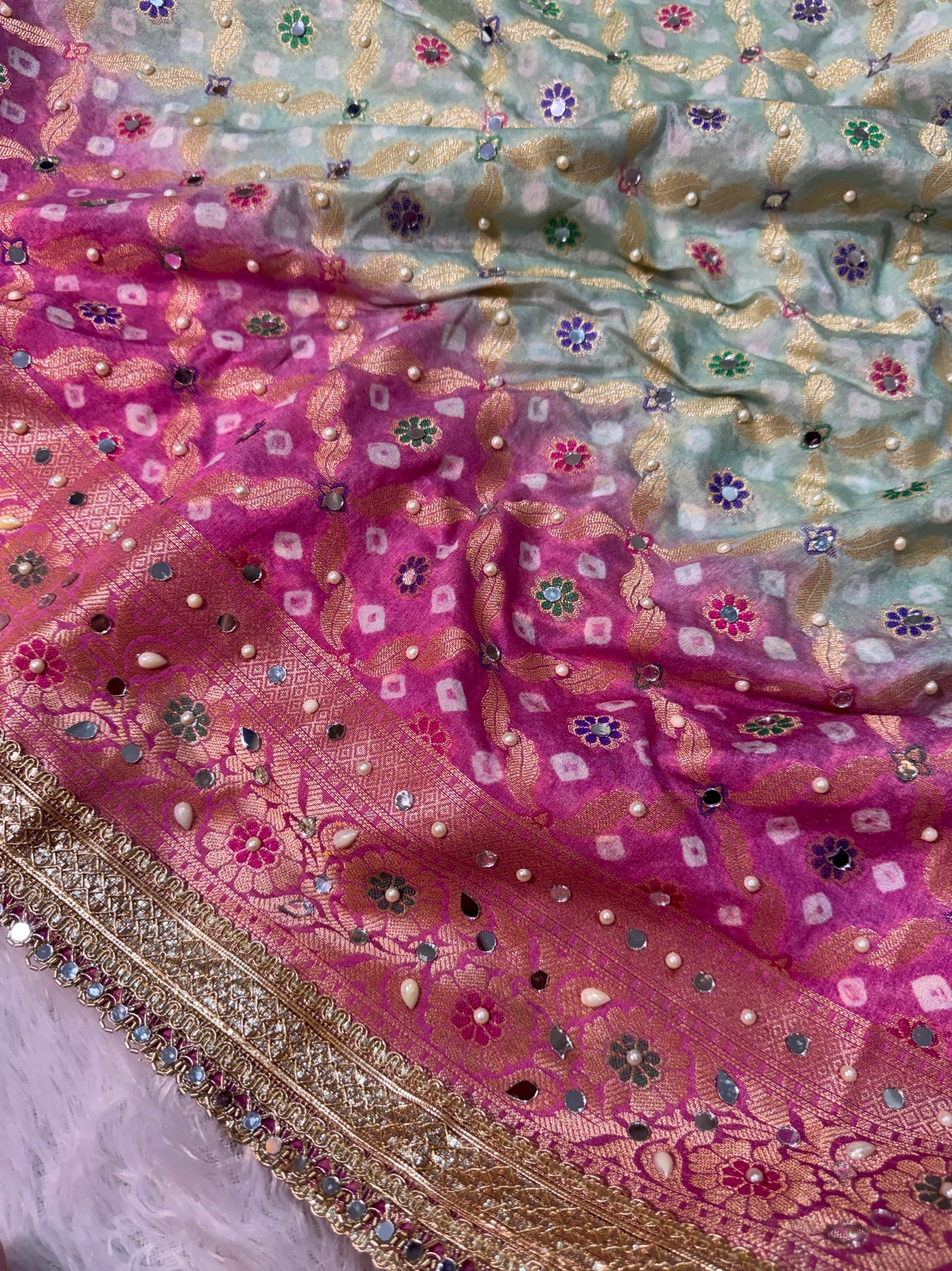 Banarsi soft Bandhej silk saree Indian saree women sari blouse SaffronFashion