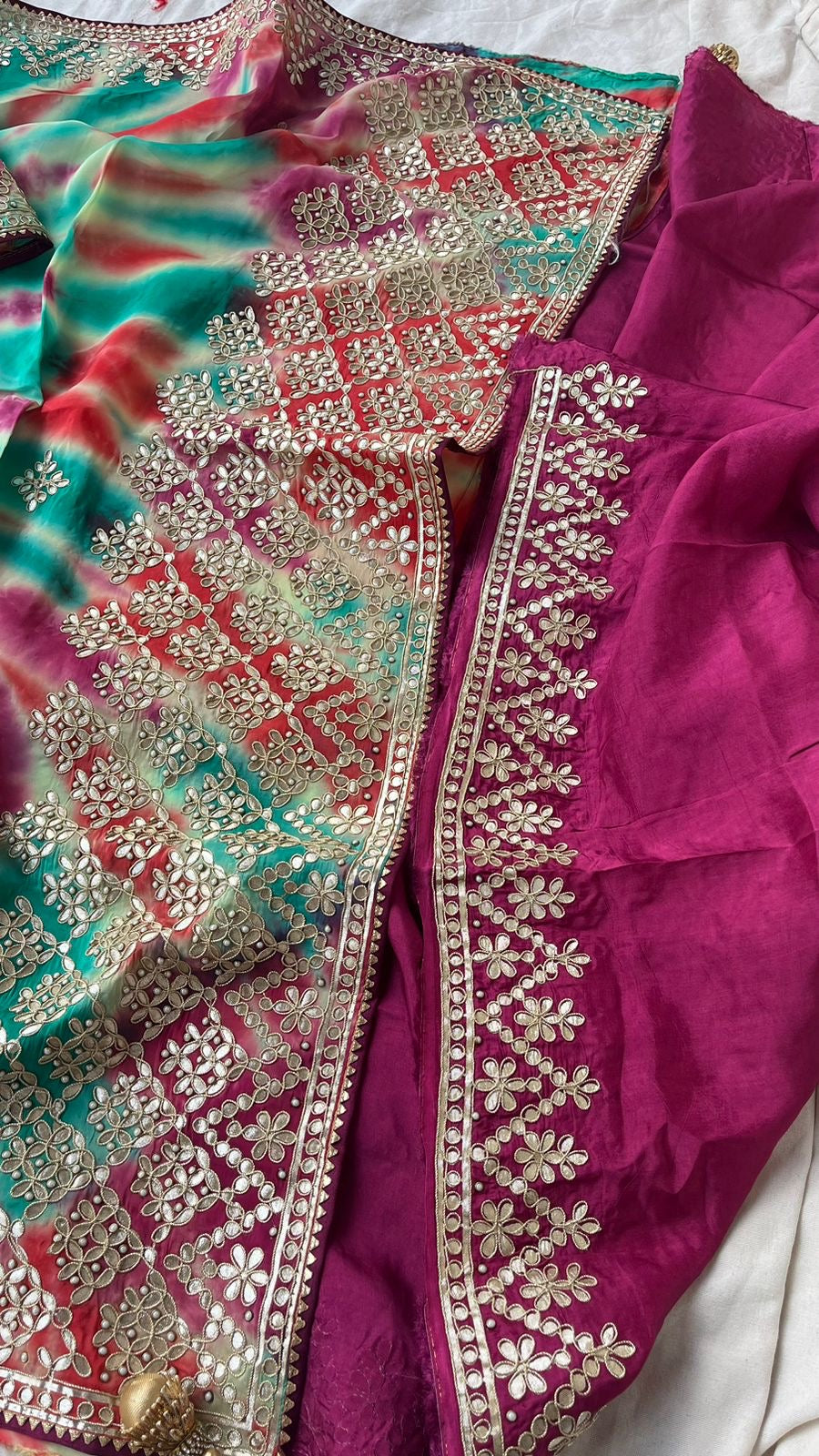 Organza Dilk Shibori Inspired Saree Indian Sari - Saffronfashionindia