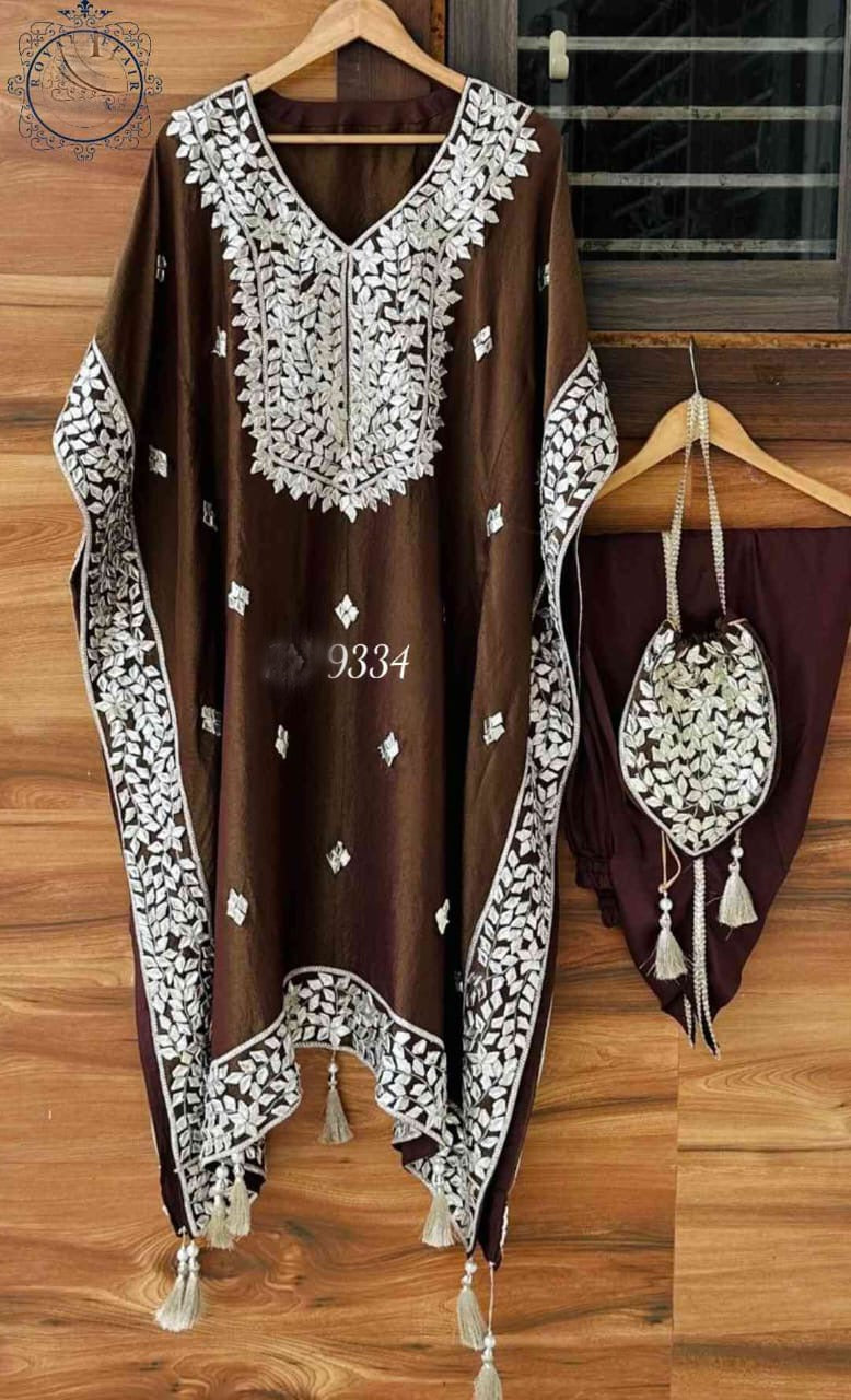 Tissue shimmer kaftan set partywear kaftan Indian kaftan set - Saffronfashionindia