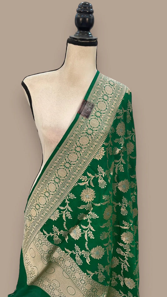 Green Katan Silk Dupatta Handloom Dupatta - Saffronfashionindia