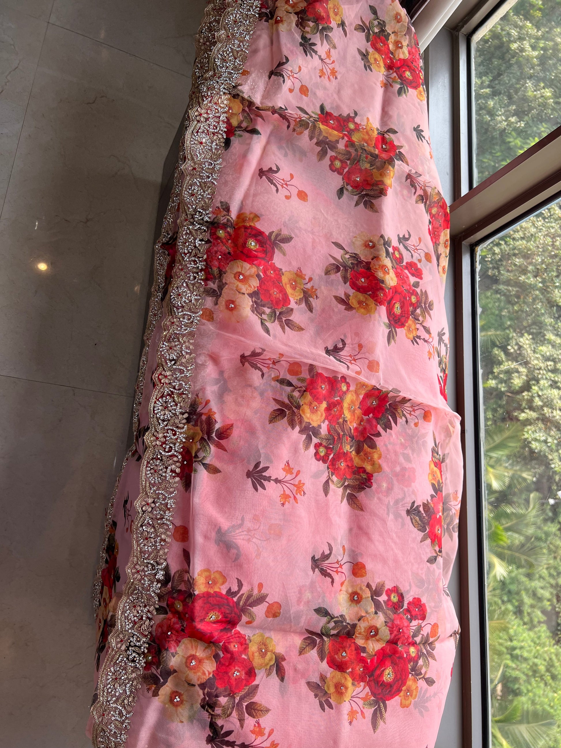 Pink gotta Patti saree floral saree digital printed saree SaffronFashion