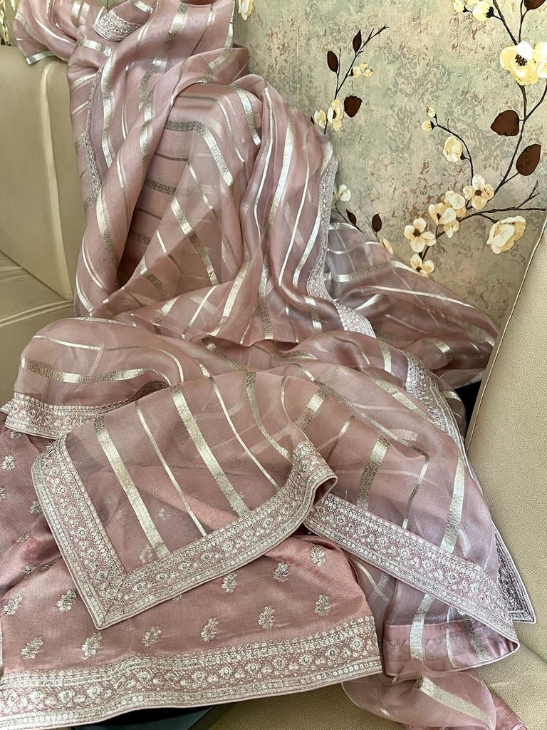 Orika organza striped trendy partywear sarees - Saffronfashionindia