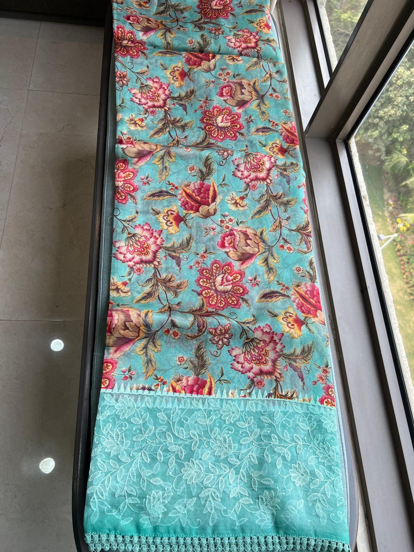 Firoza saree floral saree beautiful sari blouse SaffronFashion