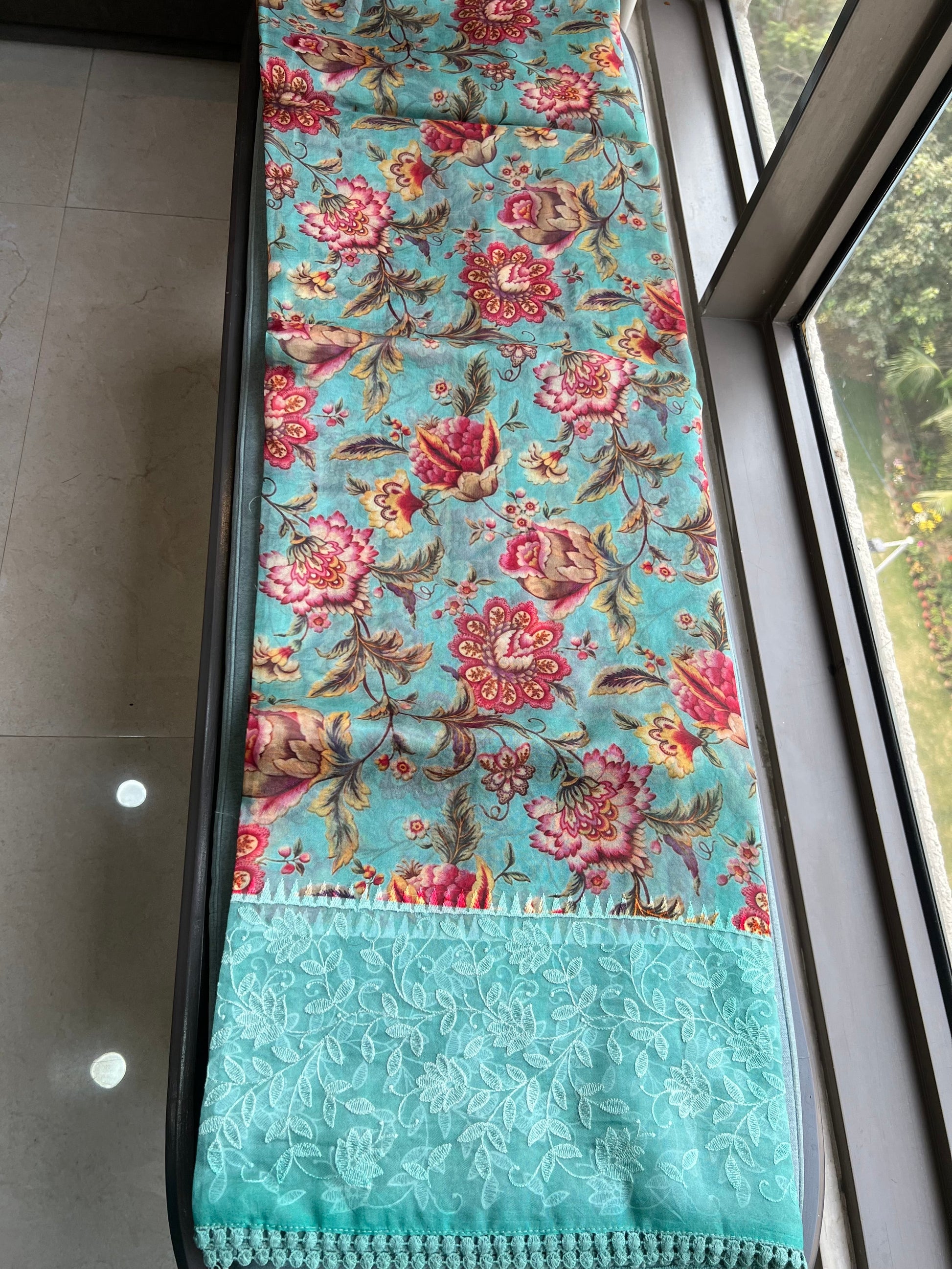 Firoza saree floral saree beautiful sari blouse SaffronFashion
