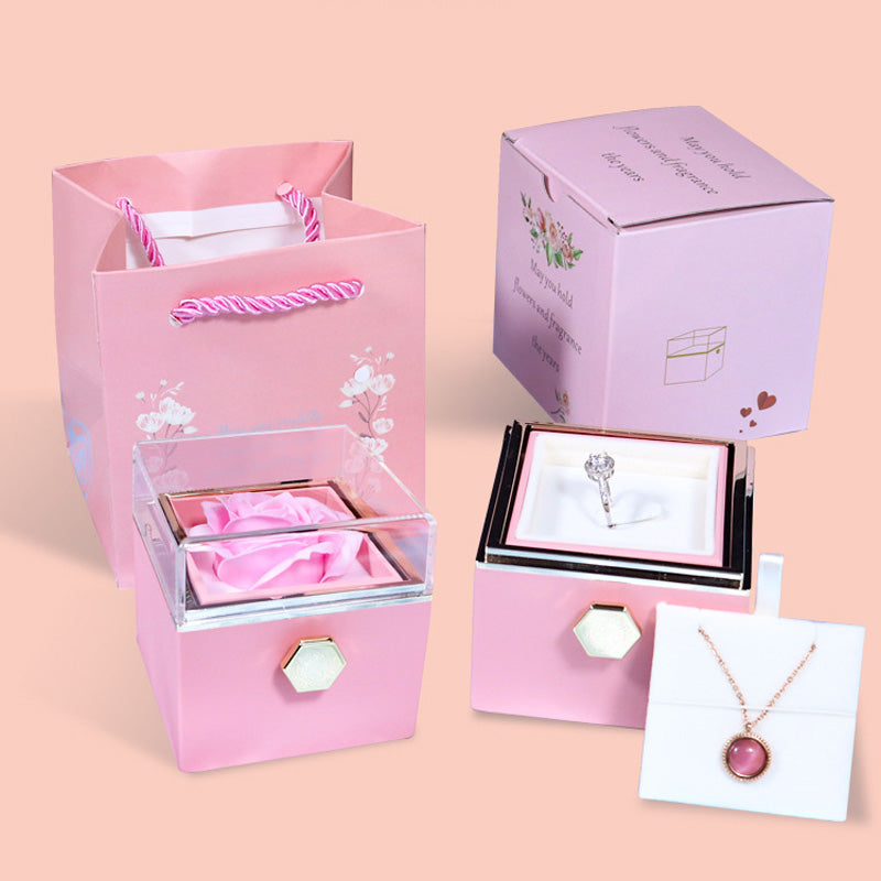 Rotating Soap Flower Rose Gift Box Creative Rotating Rose Jewelry Packaging Box Valentine's Day Gift For Women - Saffronfashionindia