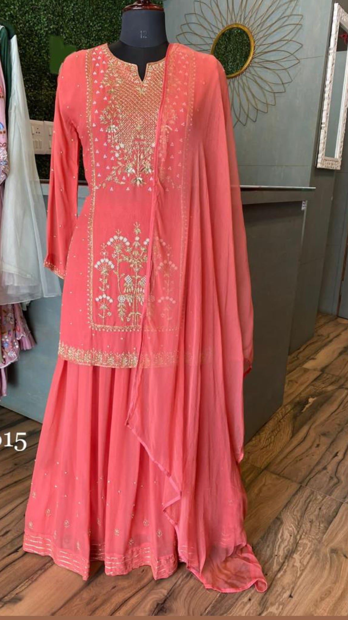 Wahija peachy Gorgette dress - Saffronfashionindia