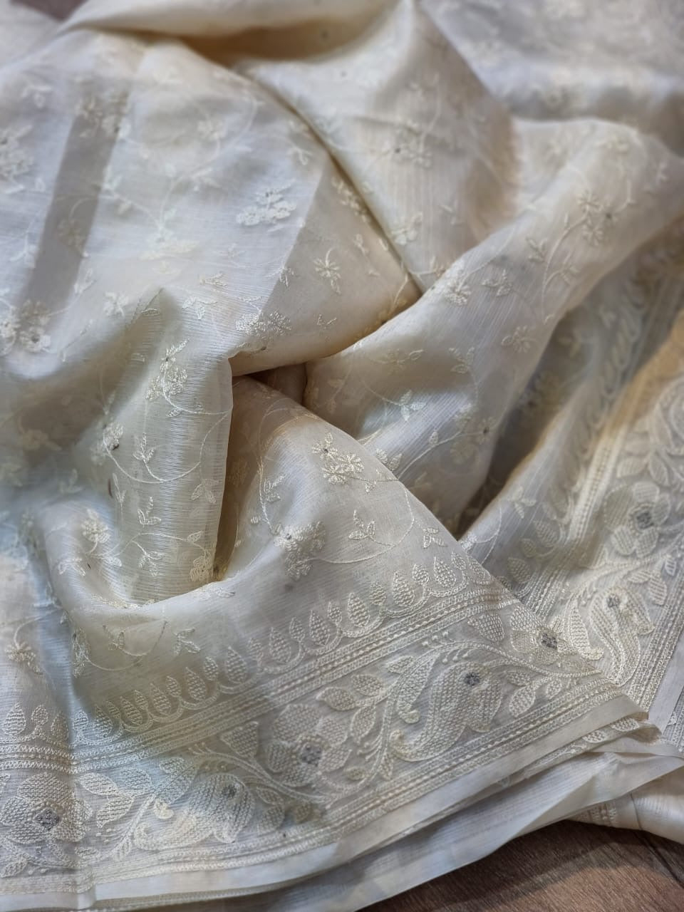 White tussar Kora saree zari silk sarees blouse - Saffronfashionindia