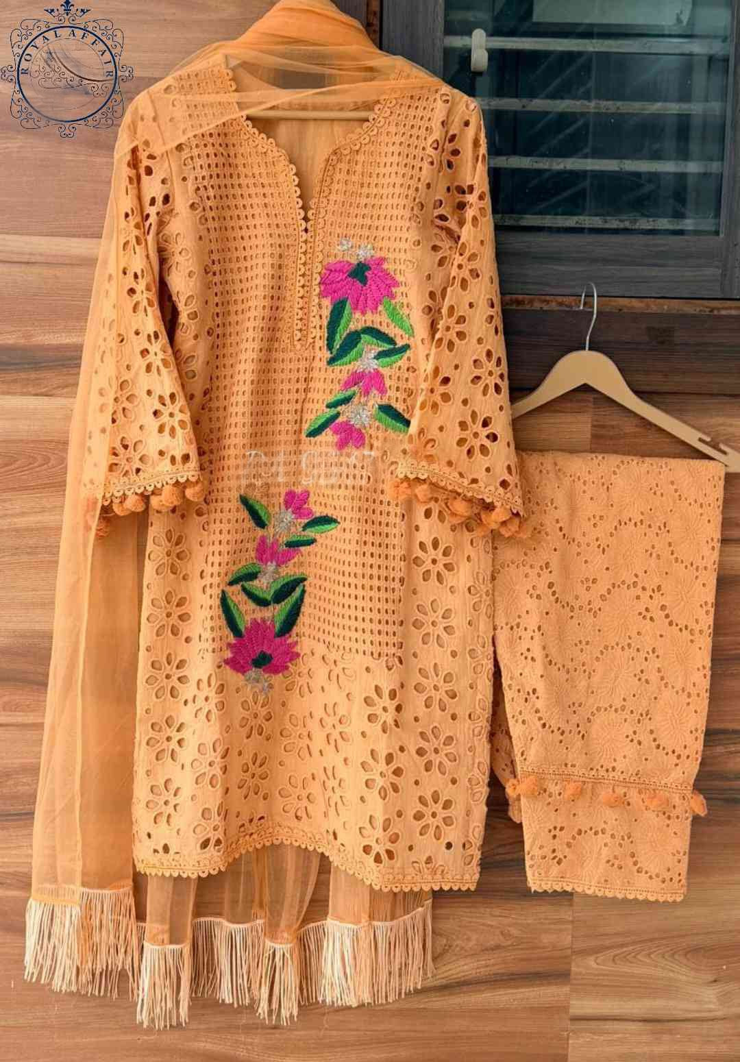 Chikankari stitched shirt set designer dress Saffronfashionindia