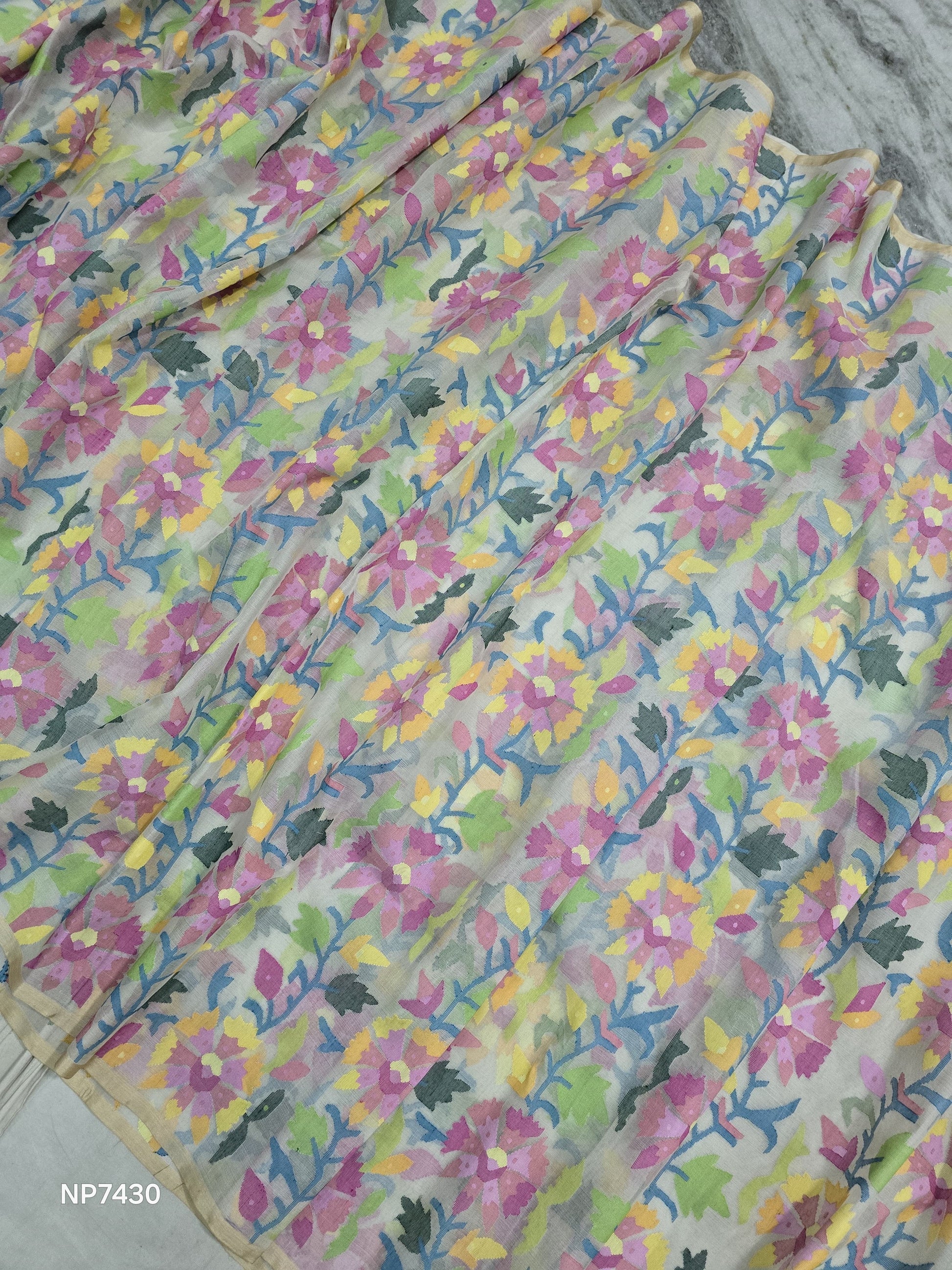 Vanisha tantuj saree jamdani saree Floral sari blouse Saffronfashionindia