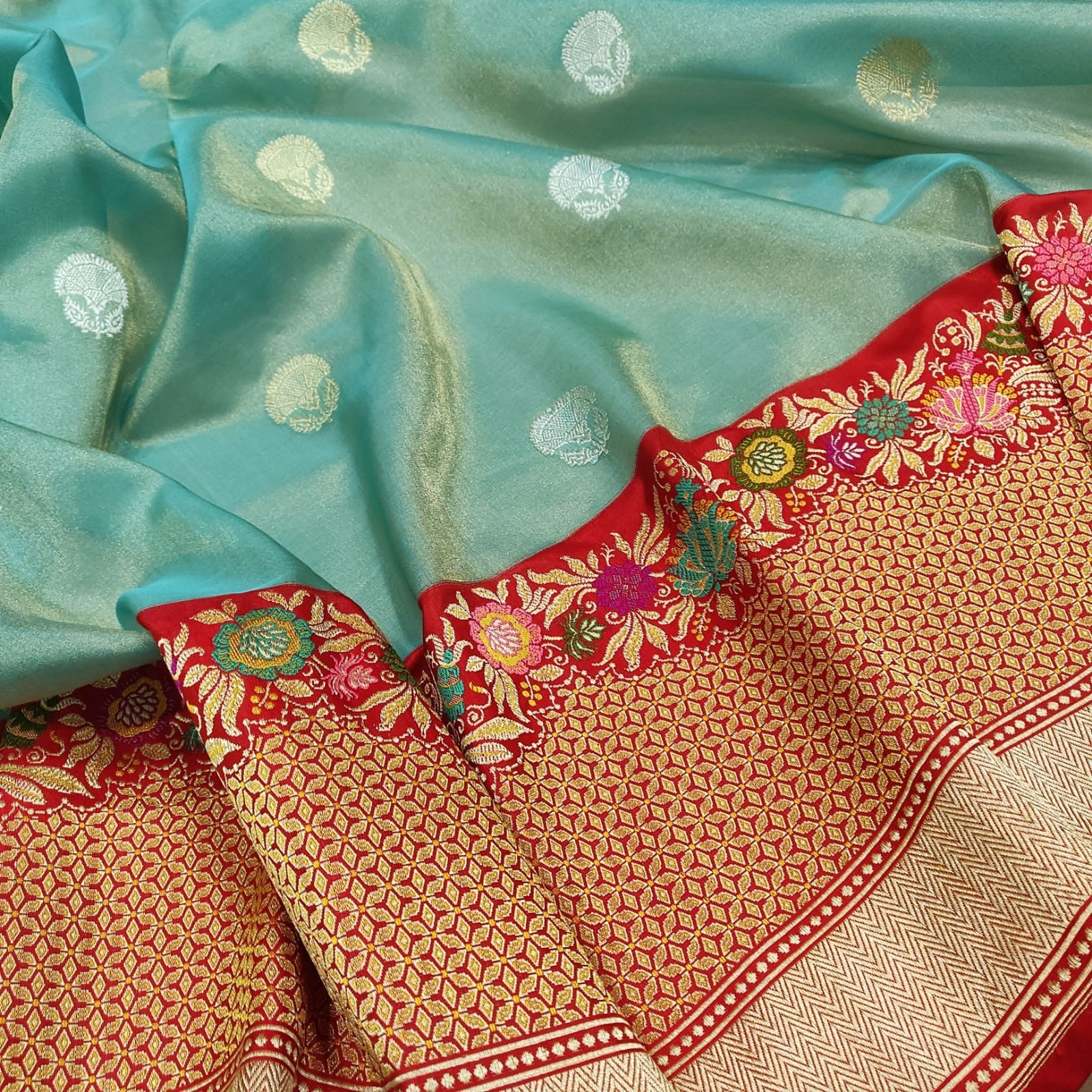 Vahiza tissue saree handwoven sarees Indian sari blouse - Saffronfashionindia