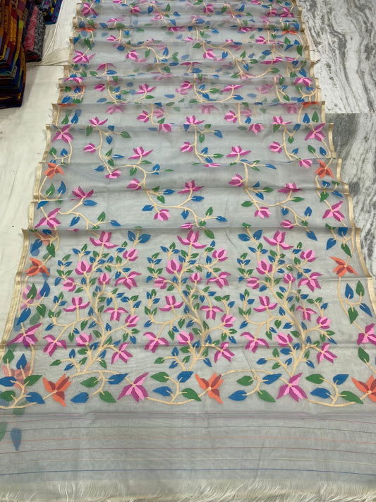 Neda handwoven tantuj jamdani saree - Saffronfashionindia