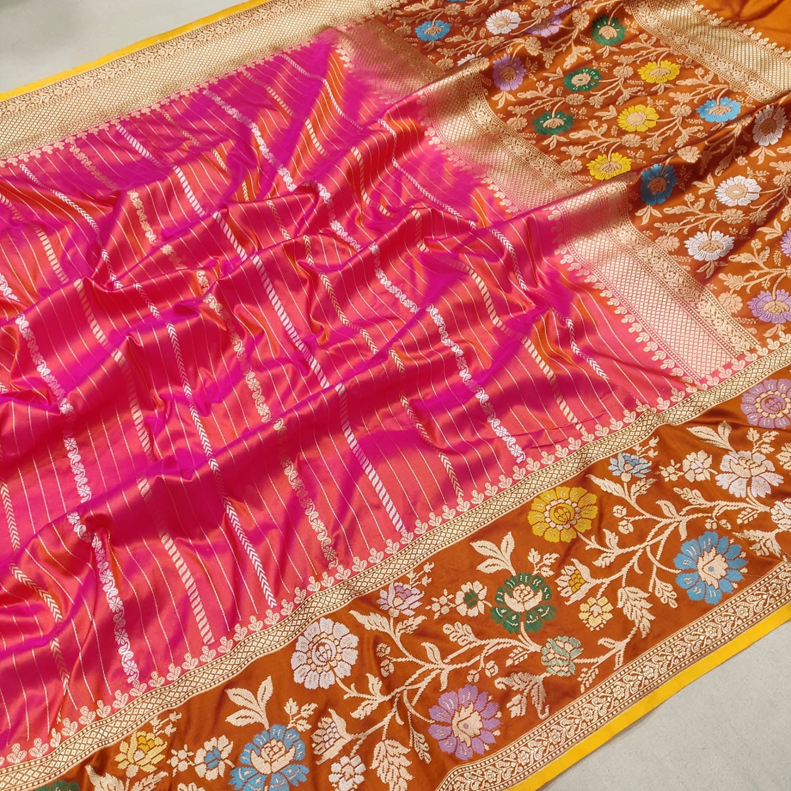Ramina Dual Toned Katan Silk Saree Handwoven sari - Saffronfashionindia
