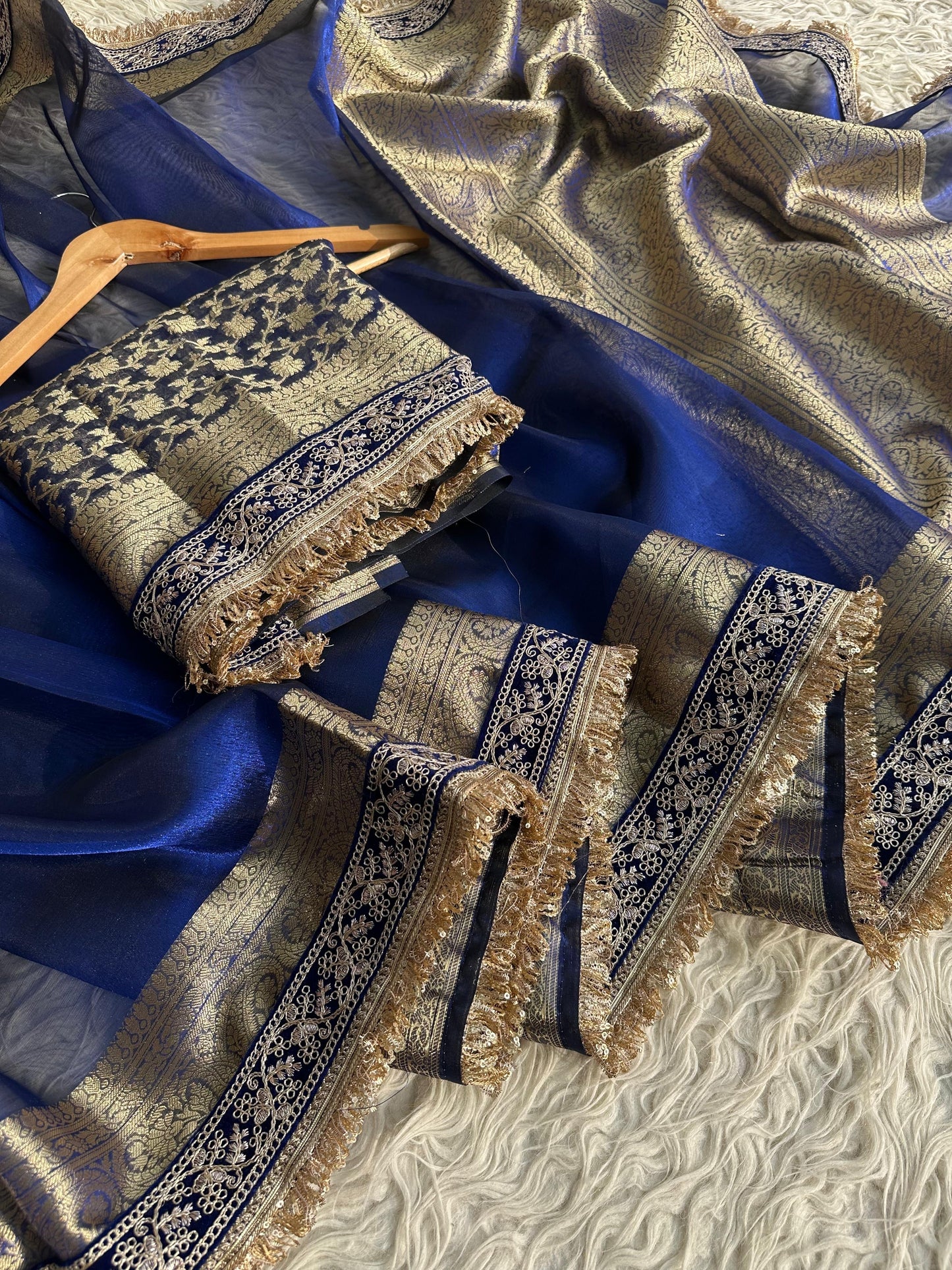 Tissue Jaquard saree party wear women sari blouse SaffronFashion