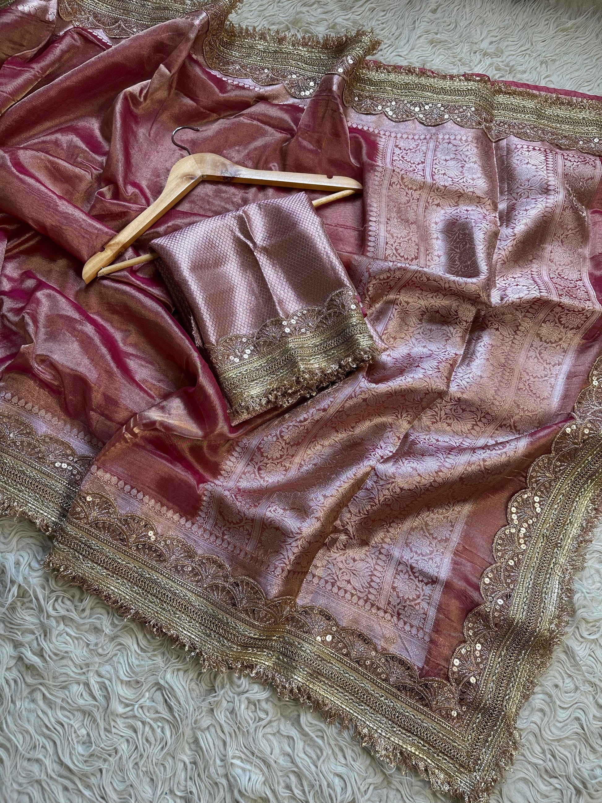 Maharani inspired tissue saree Zari saree exclusive sarees partywear sari blouse SaffronFashion