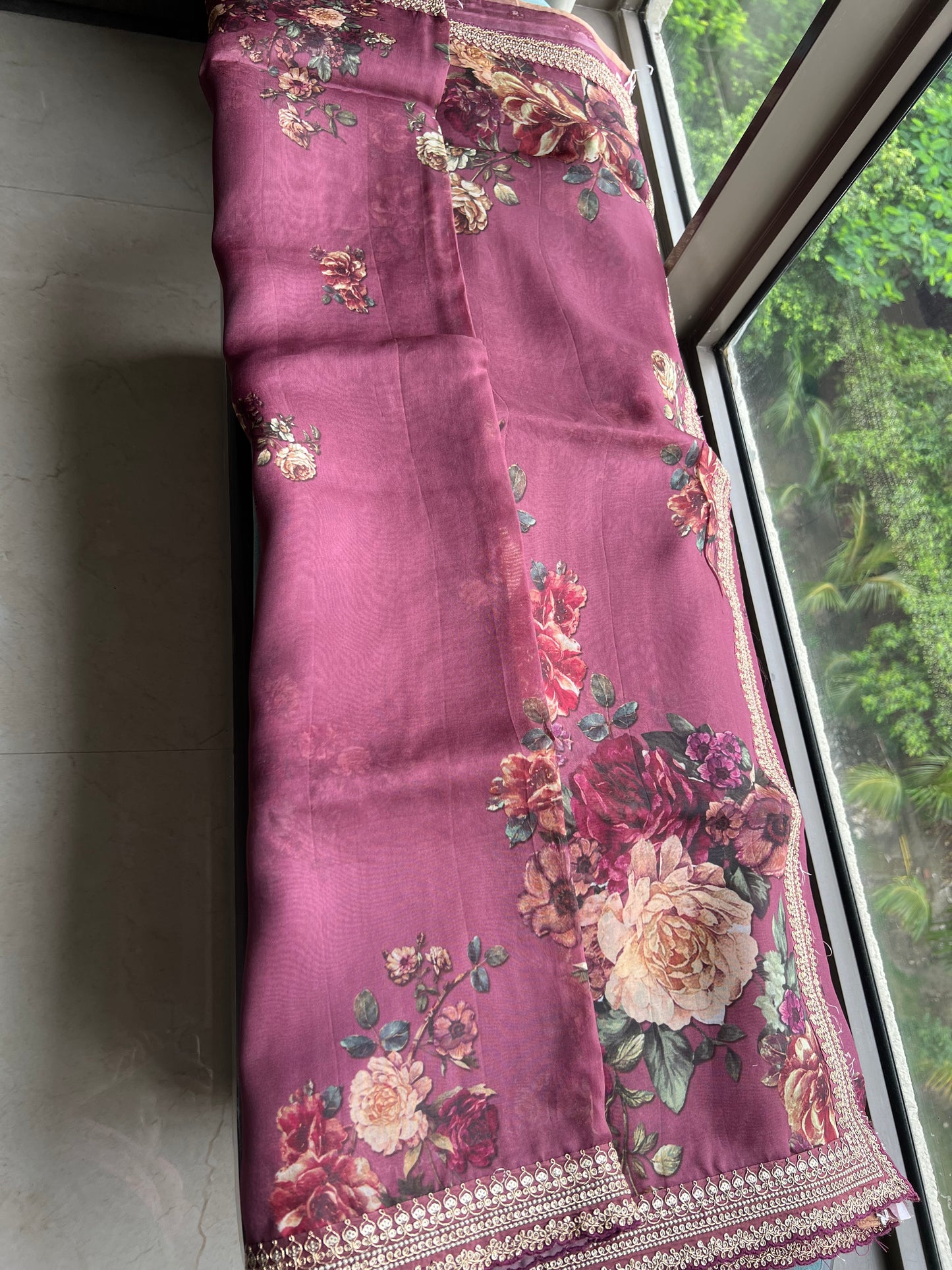 Floral digital print saree/Indian Partywear sarees - Saffronfashionindia
