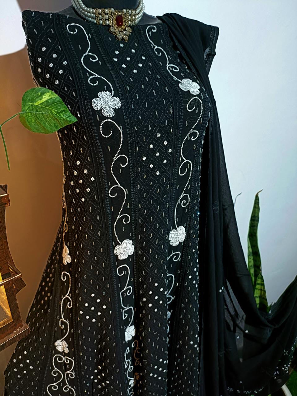 Black super gorgeous chikankari Anarkali dress - Saffronfashionindia