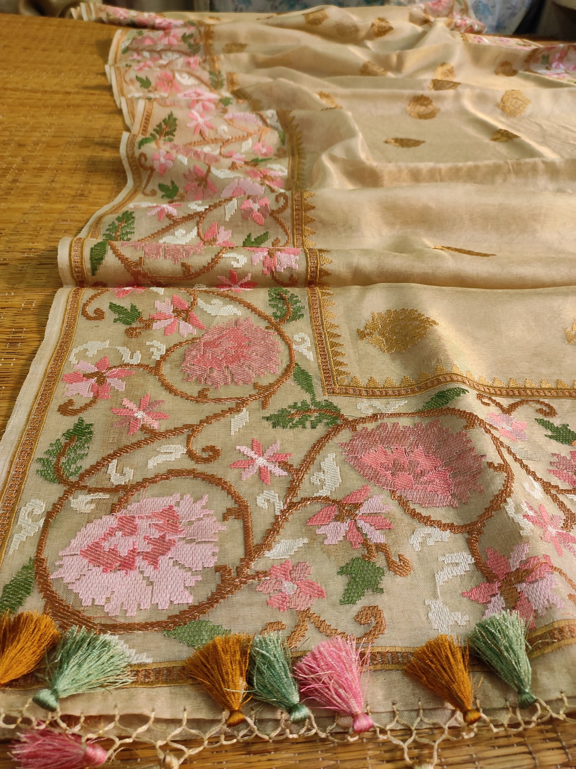 Murhim tissue silk saree embroidery saree Indian sarees blouse Saffronfashionindia