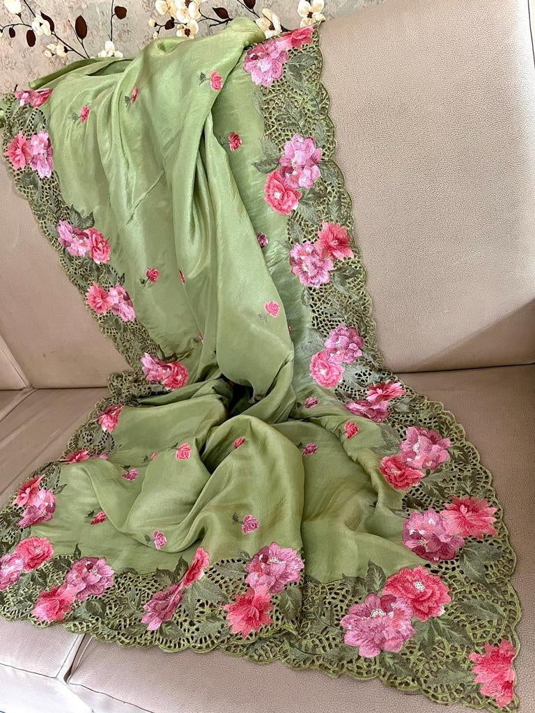 Kivari cutwork resham trendy Indian western styled saree - Saffronfashionindia