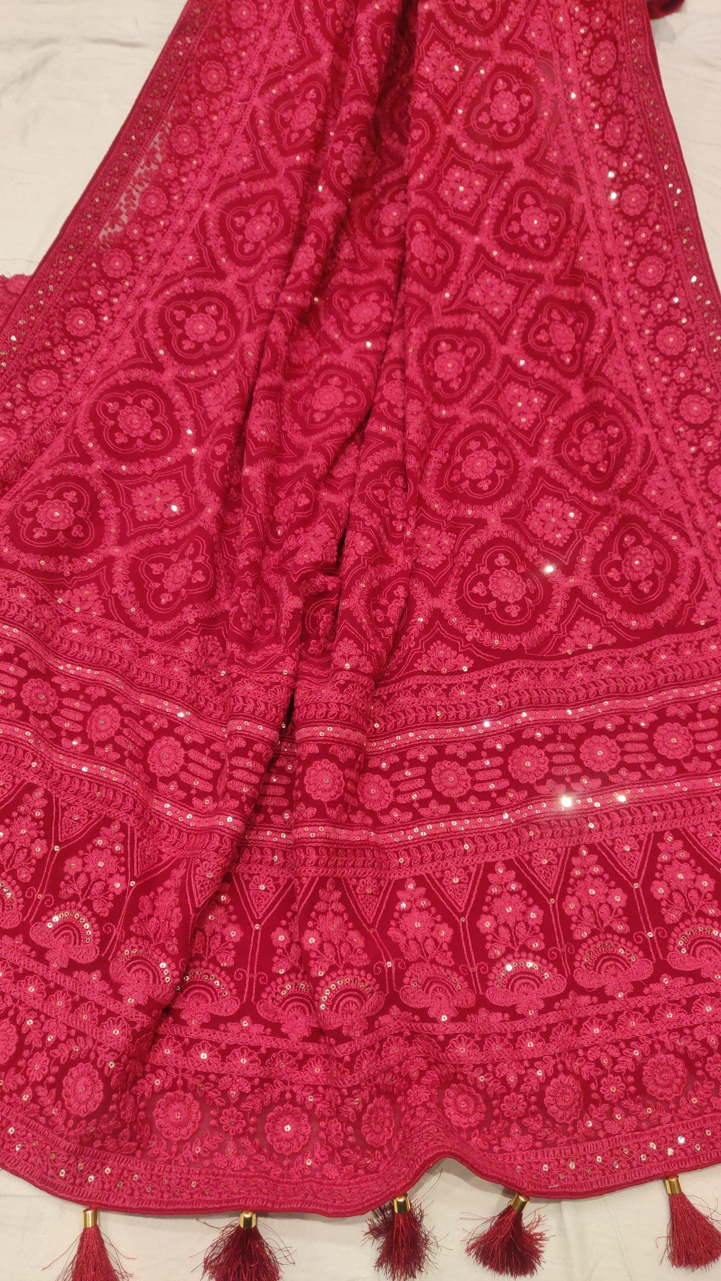 Lailza Chikankari Gorgette Saree Indian saree - Saffronfashionindia