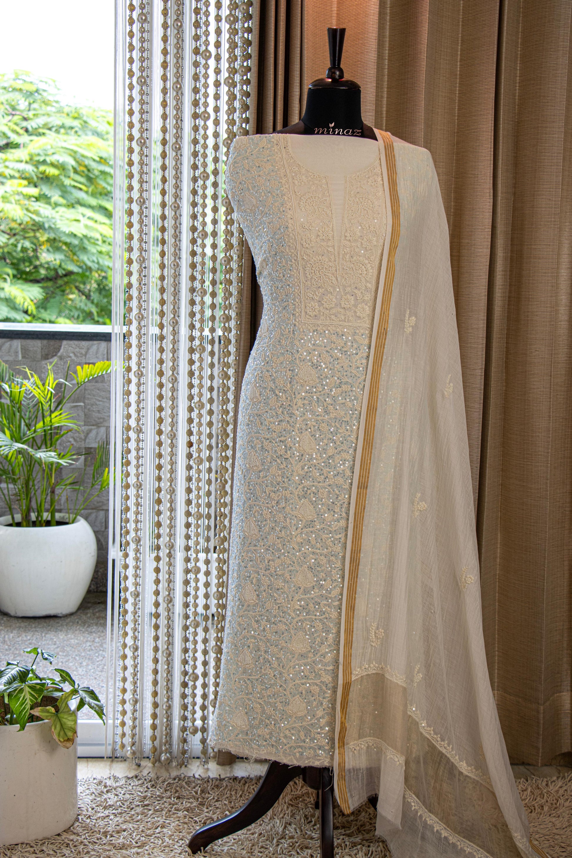 Lucknowie Salwar suit Embroidered unstitched suit - Saffronfashionindia