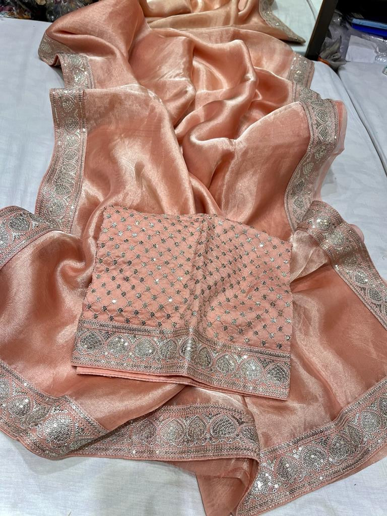 Jenila tissue Trendy Partywear Womem Sarees - Saffronfashionindia
