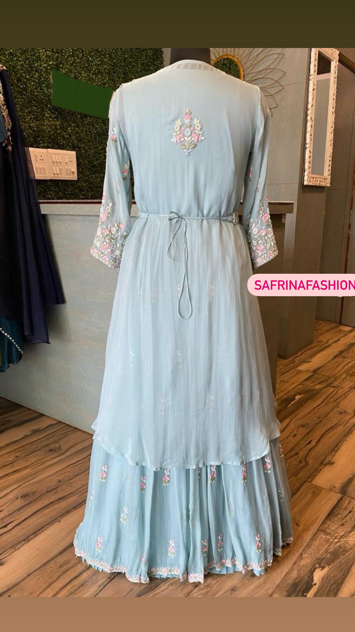Blue sequence embroidered gown - Saffronfashionindia