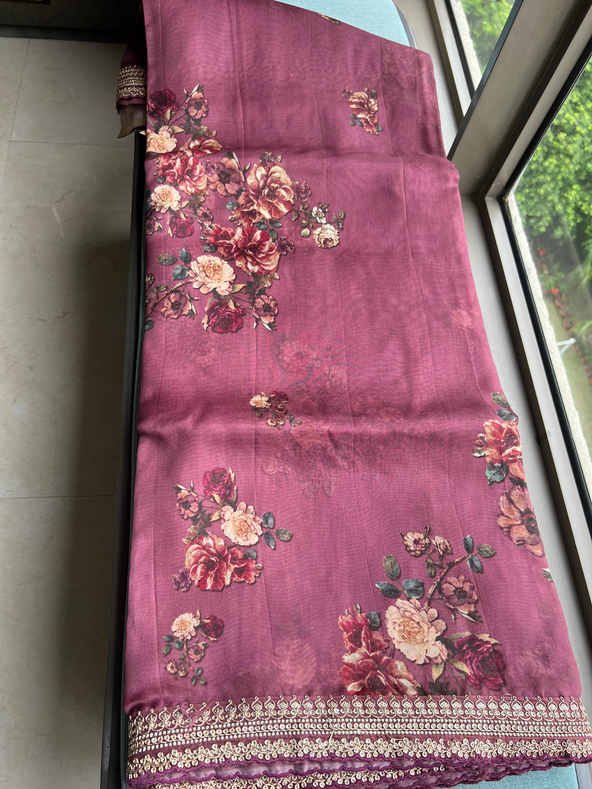 Floral digital print saree/Indian Partywear sarees - Saffronfashionindia