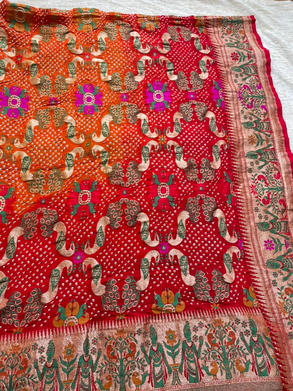 Sushina handwoven Banarasi Bandhej dupatta - Saffronfashionindia