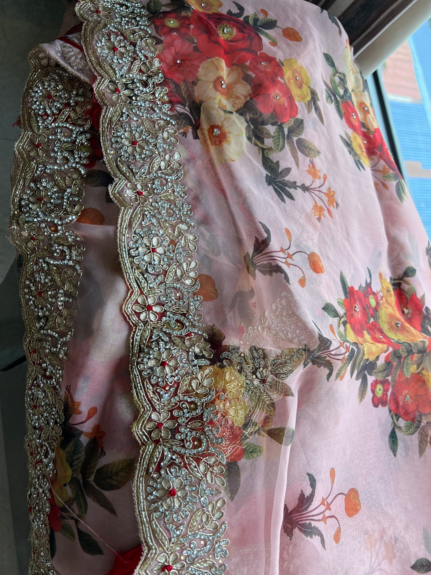 Pink gotta Patti saree floral saree digital printed saree SaffronFashion