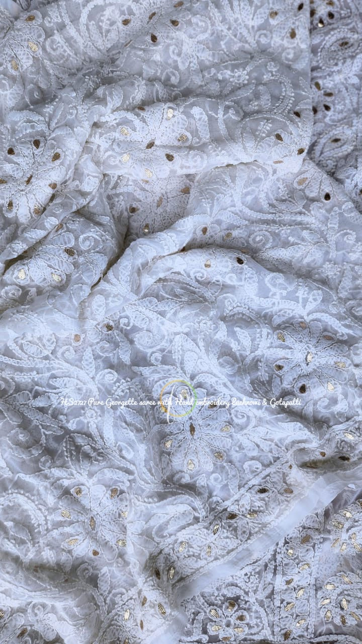 White Fairy Chikankari Saree Gorgette sarees - Saffronfashionindia